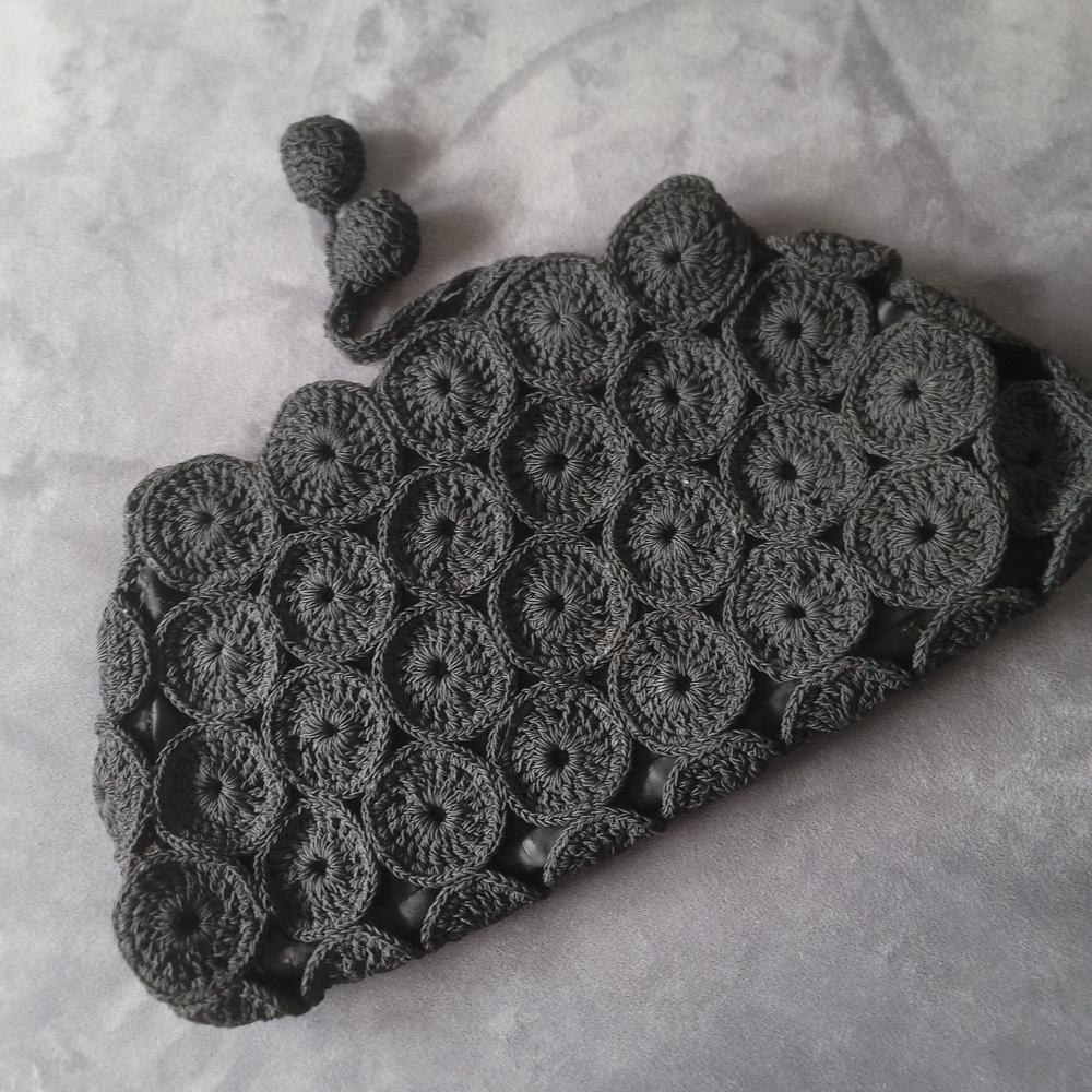 Vintage Black 40s Oversized Crochet Corde Clutch 17" x 9